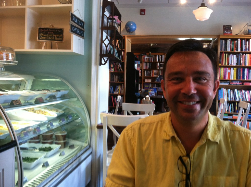 In Tiny Elephant, looking through toward Watchung Books.
